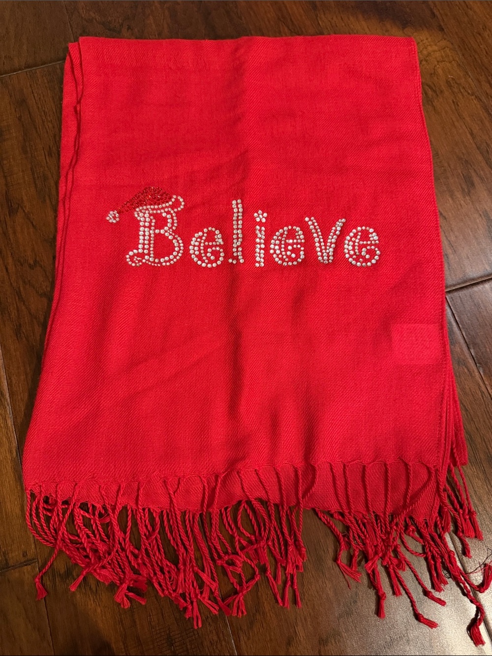Holiday 'Believe' Embellished Red Scarf